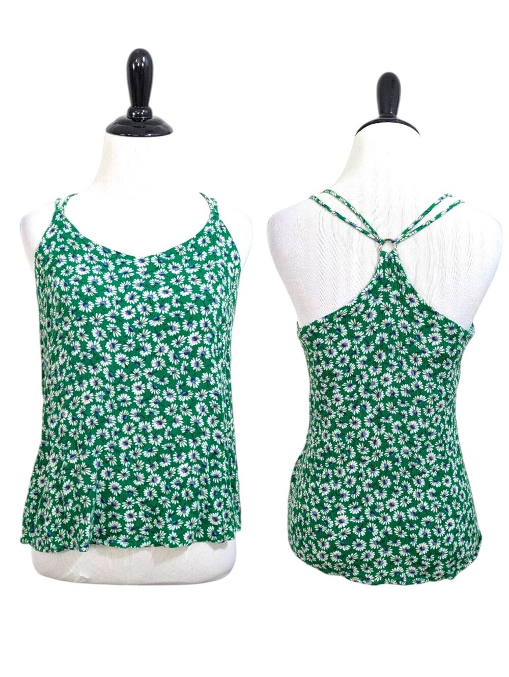 Papermoon Green Floral Racerback Crepe Blouse Tank Top - Size Small Womens